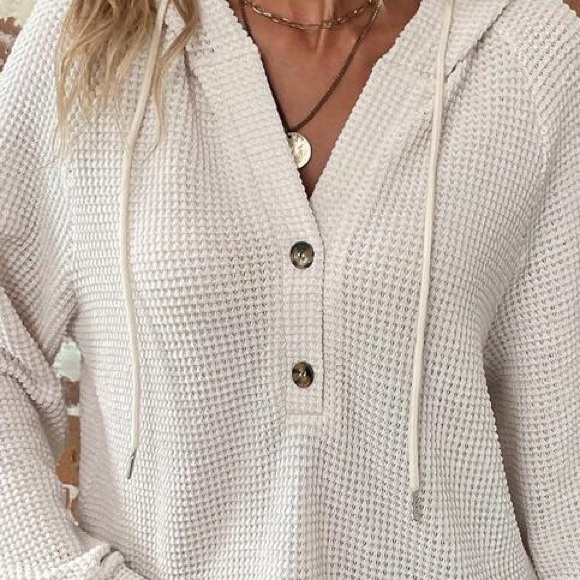 Button Raglan Sleeve Drawstring Hoodie - Picture 3 of 8